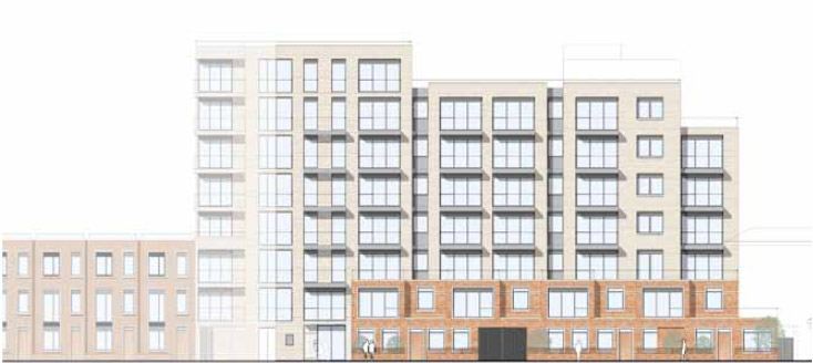 7 and 8 storey blocks overlooking Turnham Green - rest of Chiswick High Road is 3 to 4 storeys